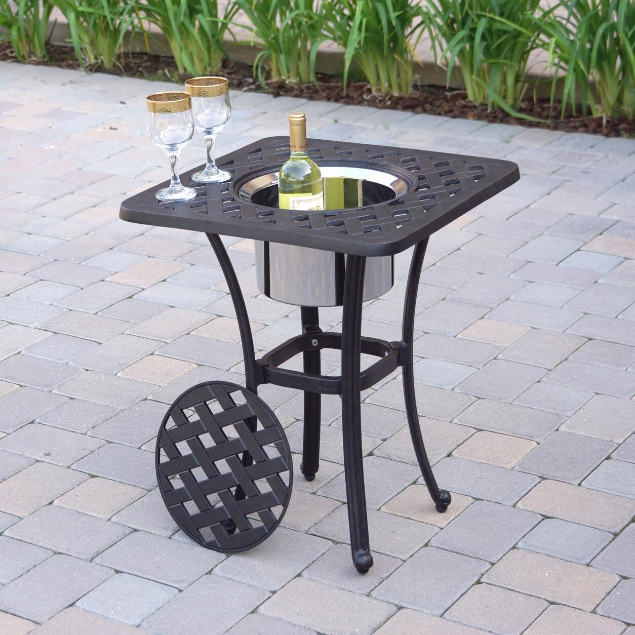 Darlee Nassau 3-Piece Patio Adjustable Club Chair Conversation Set with 21 Inch Square Ice Bucket End Table - Table Open - Lifestyle thumbnail