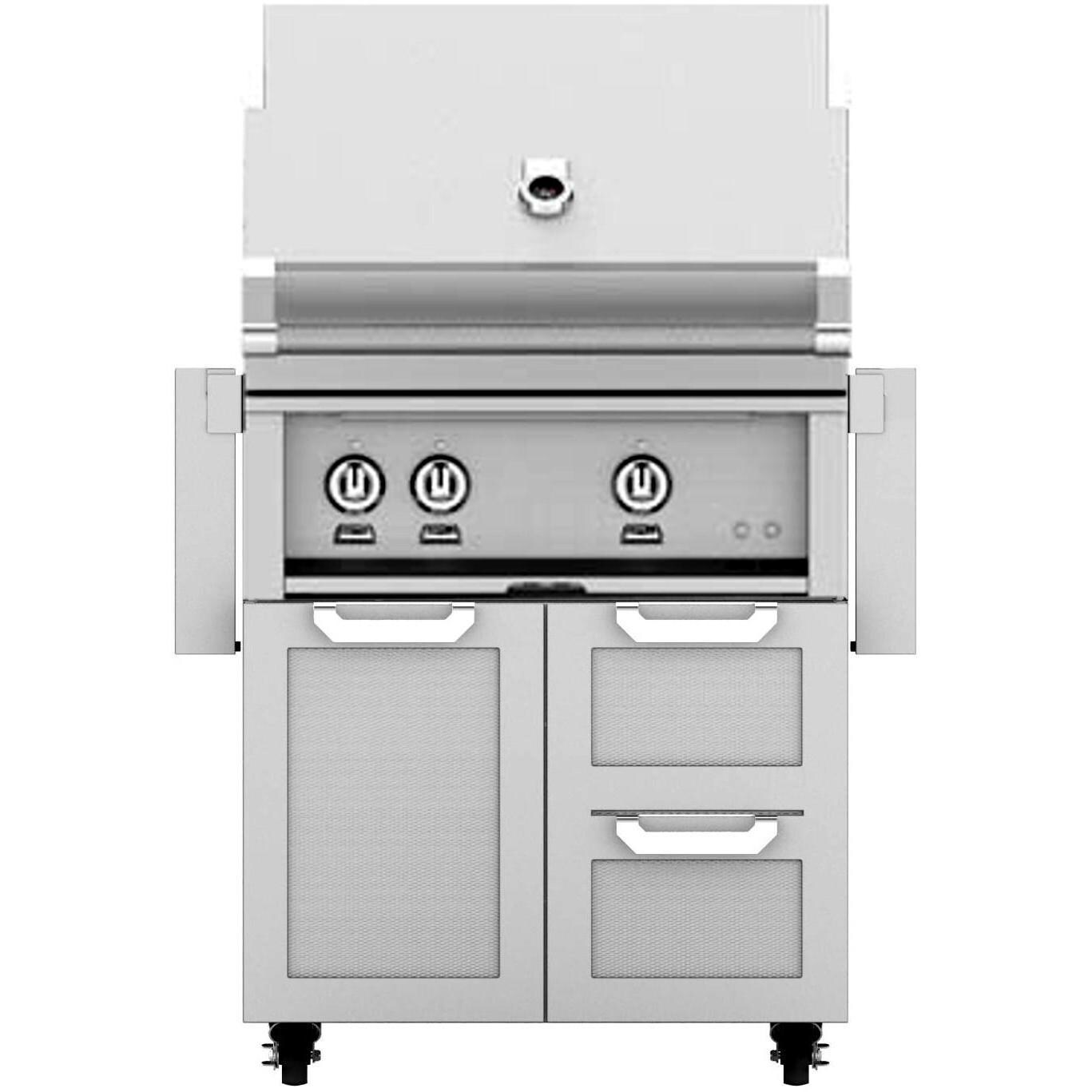 Hestan 30-Inch Freestanding Natural Gas Grill W/ Sear Burner & Rotisserie On Double Drawer & Door Tower Cart - Steeletto - GMBR30-NG-SS thumbnail