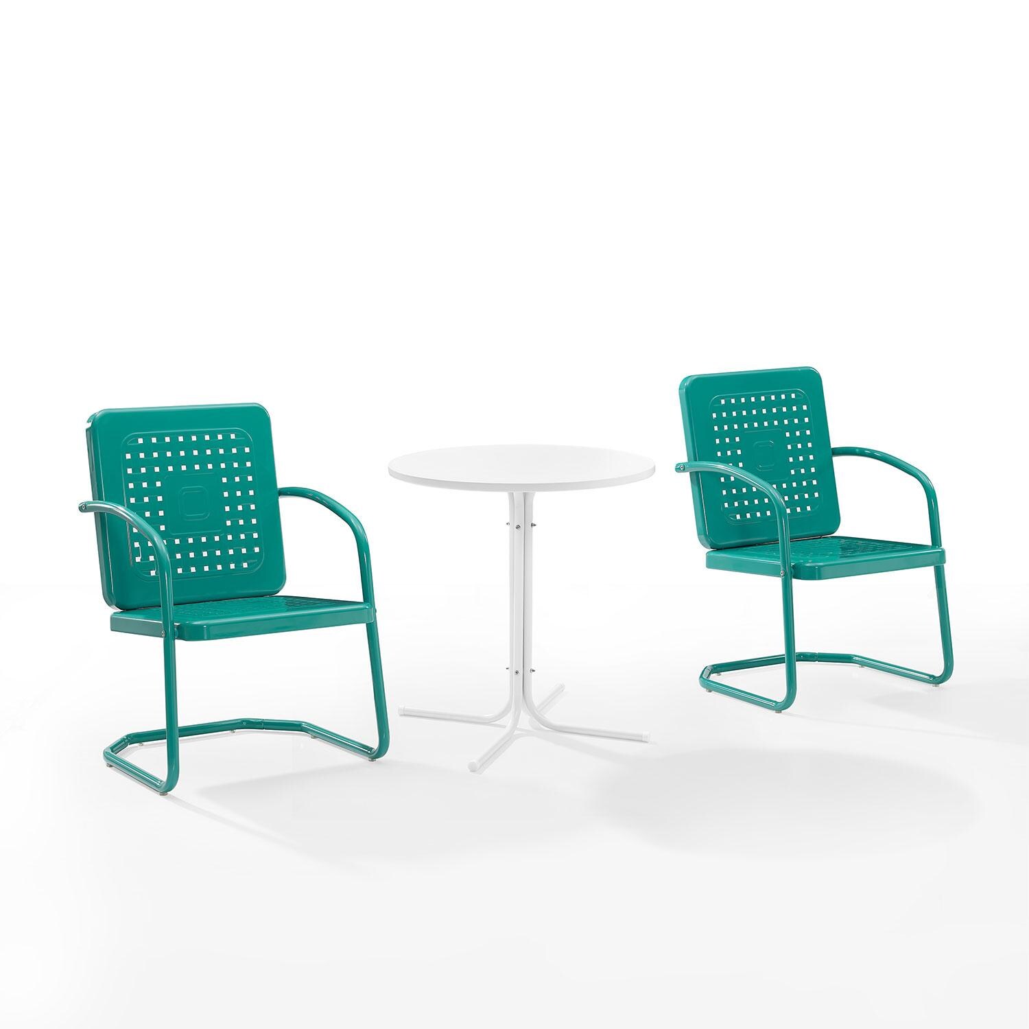 Ultimate Patio UP-32242TU 3Pc Retro Outdoor Bistro Set in Turquoise - Display - White Background thumbnail