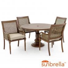 Arabella 5 Piece Aluminum Patio Dining Set W/ 48 Inch Round Pedestal Table & Sunbrella Cast Ash Cushions By Lakeview Outdoor Designs