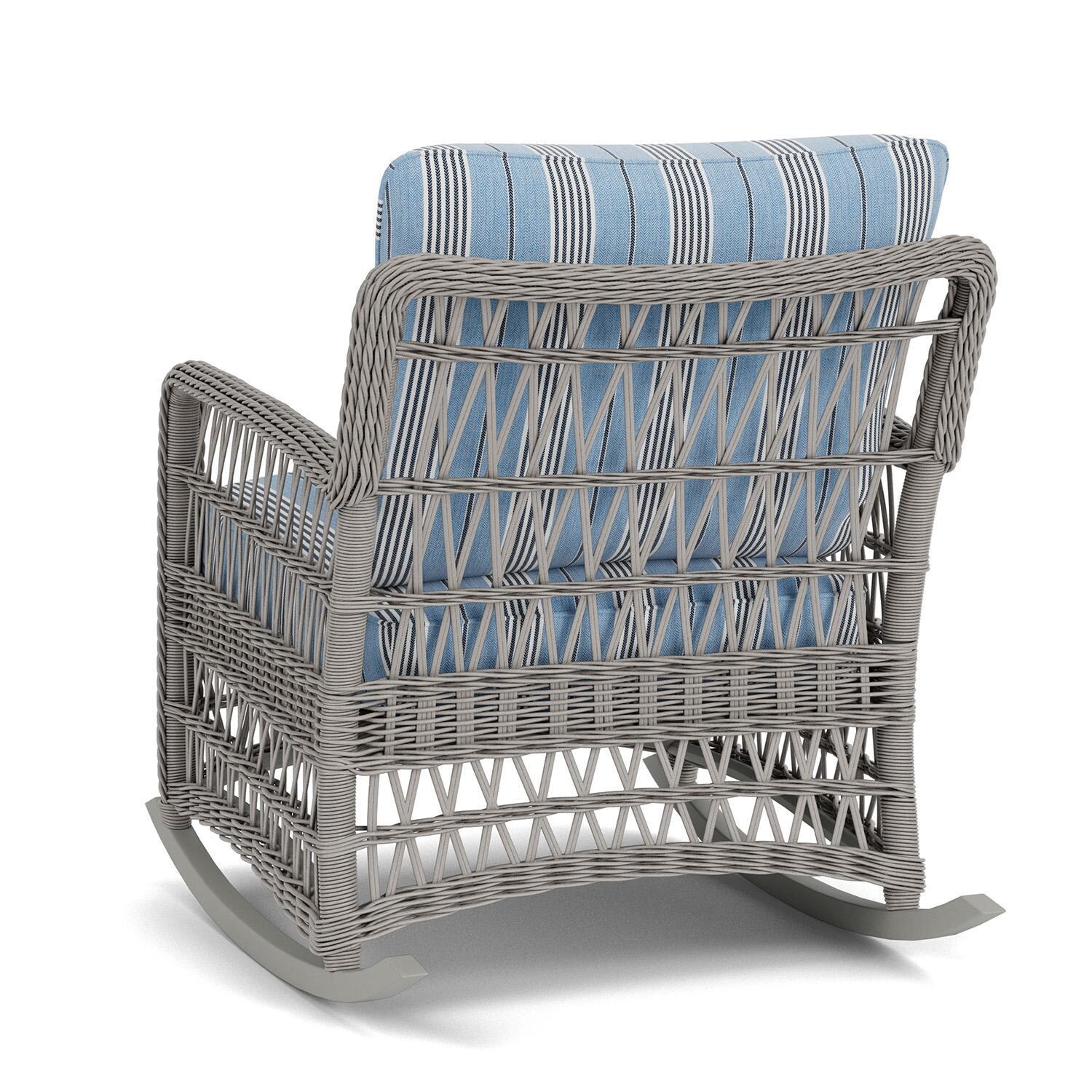 Lloyd Flanders Mackinac Lounge Rocker in Putty Finish with Hansen Sky Fabric - Rear Left thumbnail