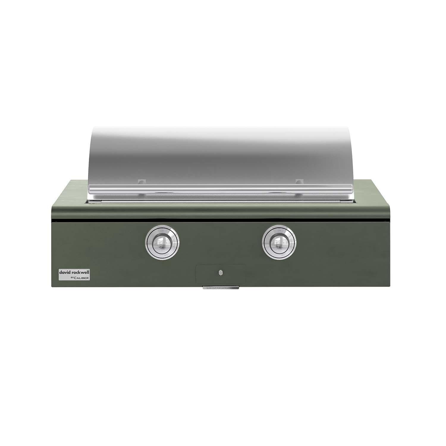 Caliber CRG-42BN00-A-238-H02 42-in Natural Gas Built-In Rockwell Grill - Olive w/ Chrome Hardware - Lid Closed - White Background thumbnail