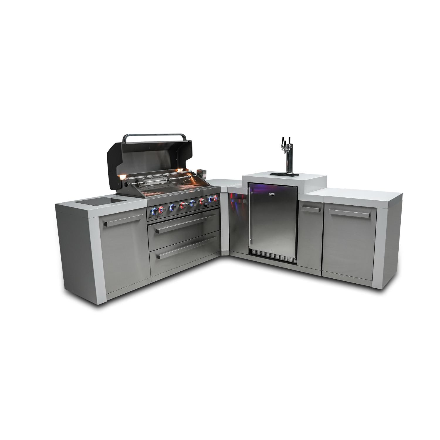 Mont Alpi MAi805-D90KEG 805 Deluxe Propane Island W/ 90 Degree Corner & Kegerator - Hood Open thumbnail