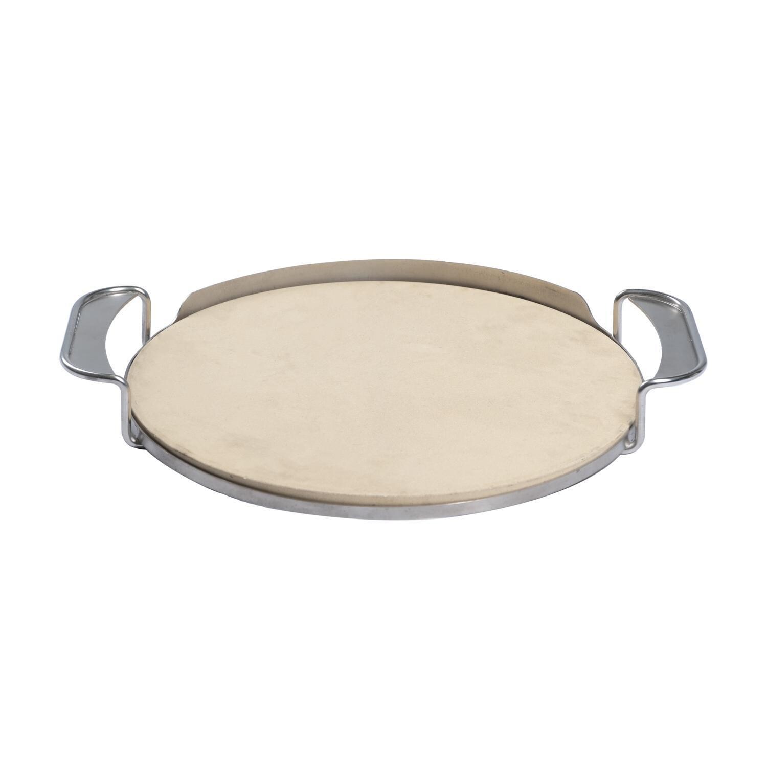 BBQGuys Signature BBQ-KPZ-16 Ceramic Pizza Stone With Stainless Steel Carry Rack thumbnail