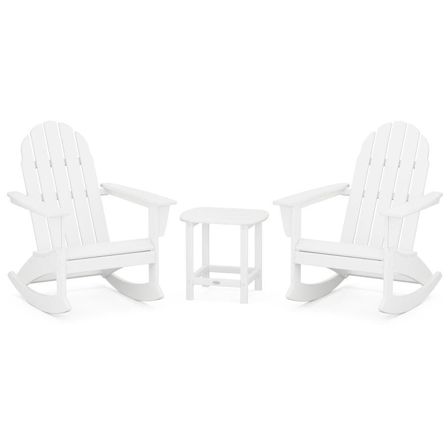 POLYWOOD Vineyard 3 Pc Recycled Plastic Adirondack Rocking Chair Set w/ South Beach End Table in White by - PWS711-1-WH