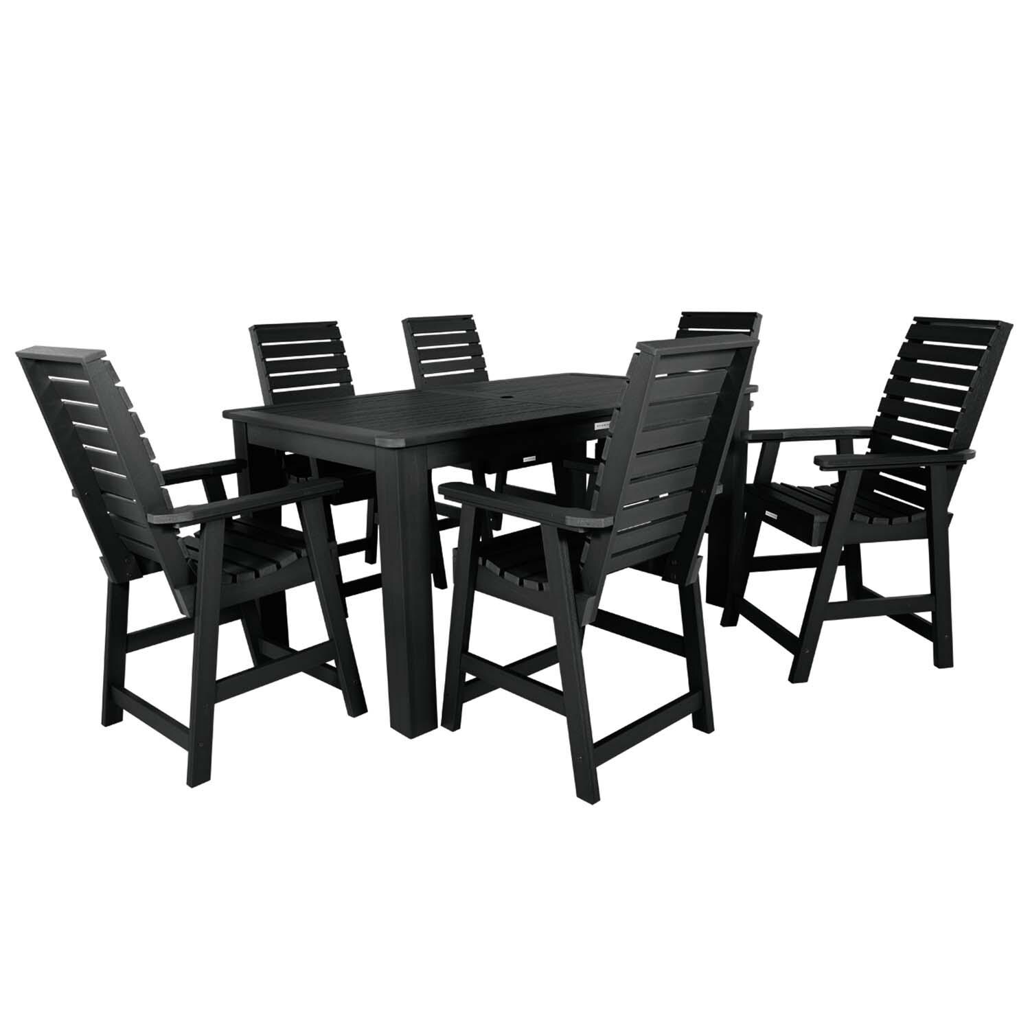 Elm Pointe 7 Pc Rectangular Counter Height Dining Set in Black By Lakeview Outdoor Designs - White Background thumbnail