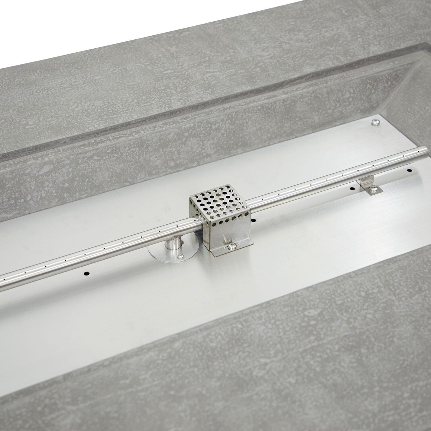 Andes 66 Inch Hidden Tank Rectangle GFRC Concrete Propane Fire Table in Light Gray By Elementi - Spark Ignitor - White Background thumbnail