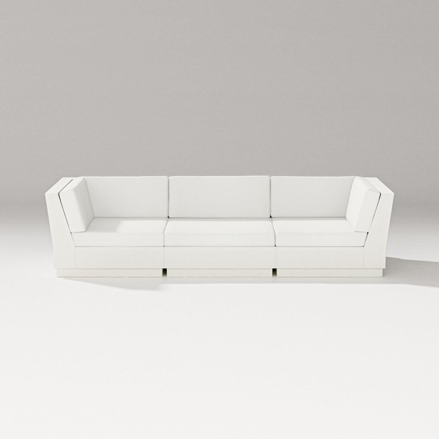 Elevate 3 Person Recycled Plastic Sectional Sofa in Vintage White/Natural Linen By PW Designer Series