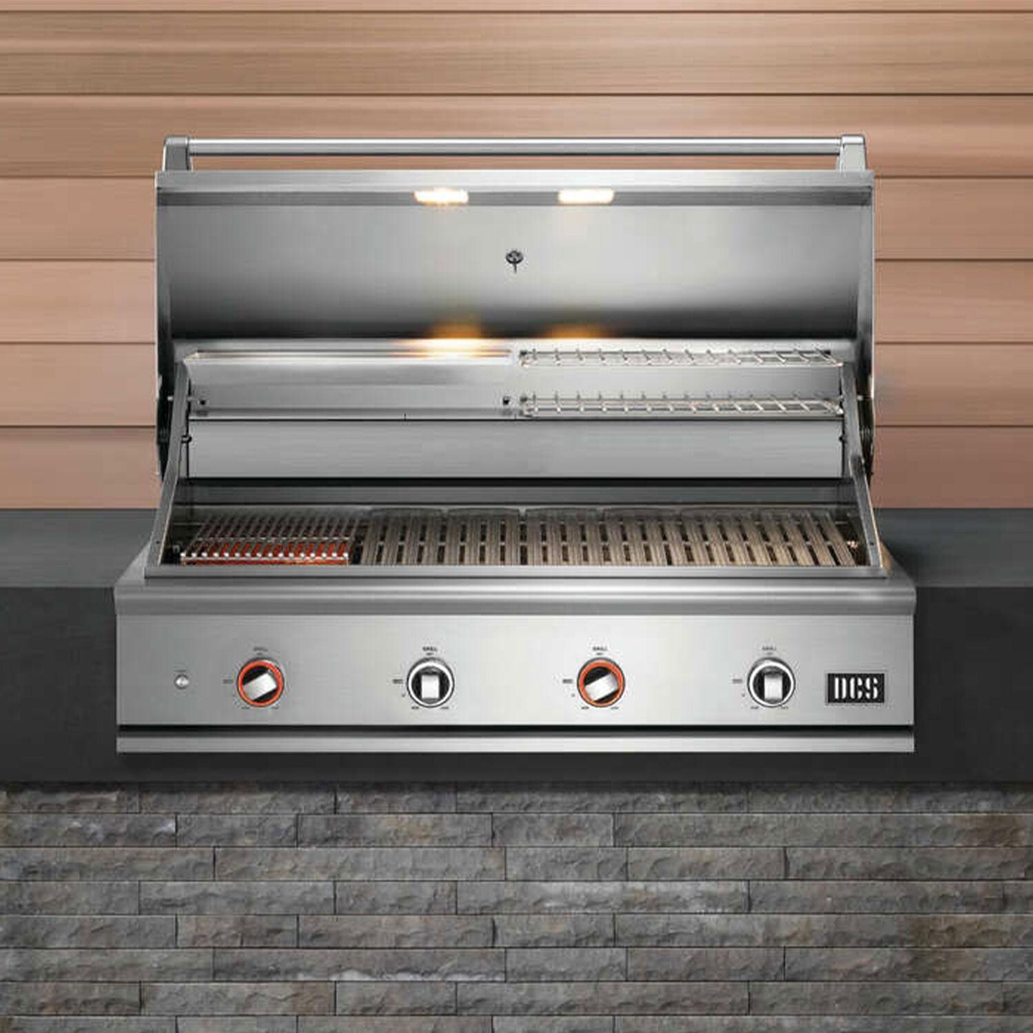 DCS BE1-48C-N Series 9 48 Inch 4 Burner Built-In Natural Gas Grill w/ Charcoal Smoker Box - Built In - Lid Up - Detail thumbnail