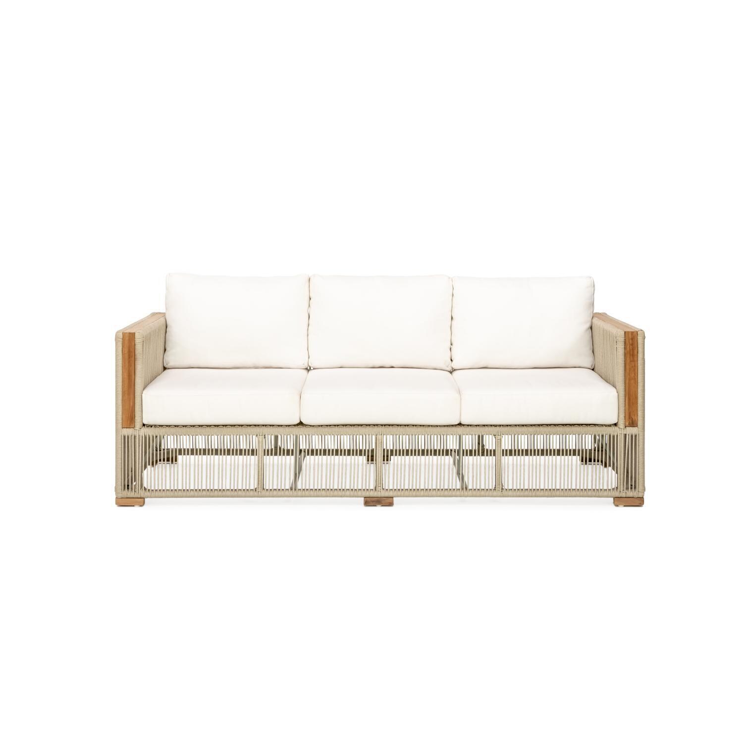 Teak + Table Breeze Olefin Rope & Teak Patio Sofa in Dune/Natural - White Background thumbnail