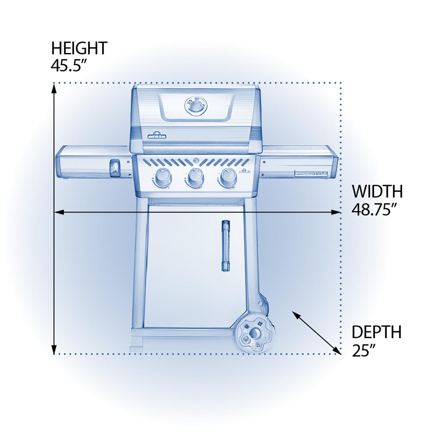 Napoleon F365DPGT Freestyle 365 3 Burner Propane Gas Grill - Graphite Grey - Dimensions - Dimensional thumbnail