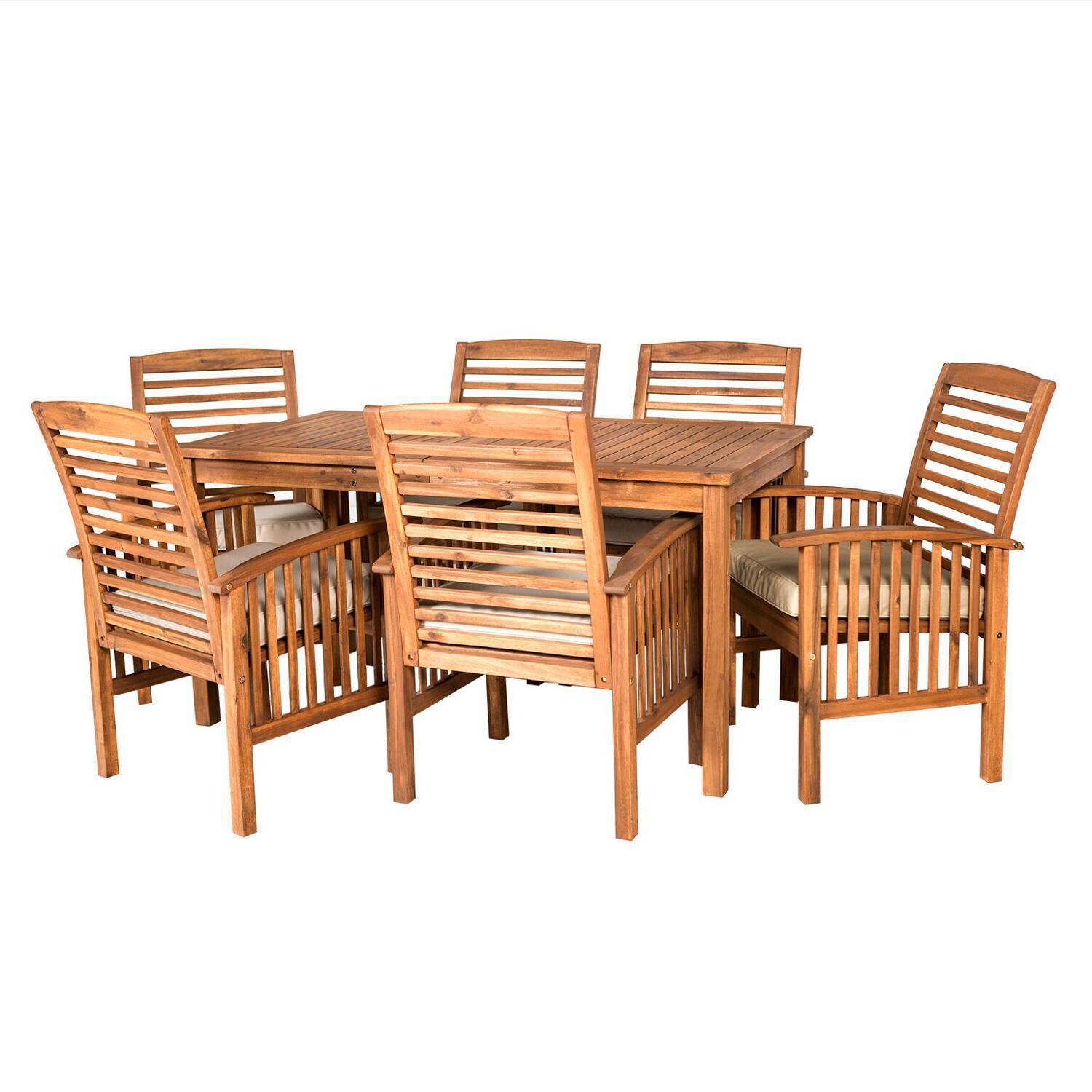 Ultimate Patio Horizon Way 7 Piece Brown Acacia Patio Dining Set - Angled View thumbnail