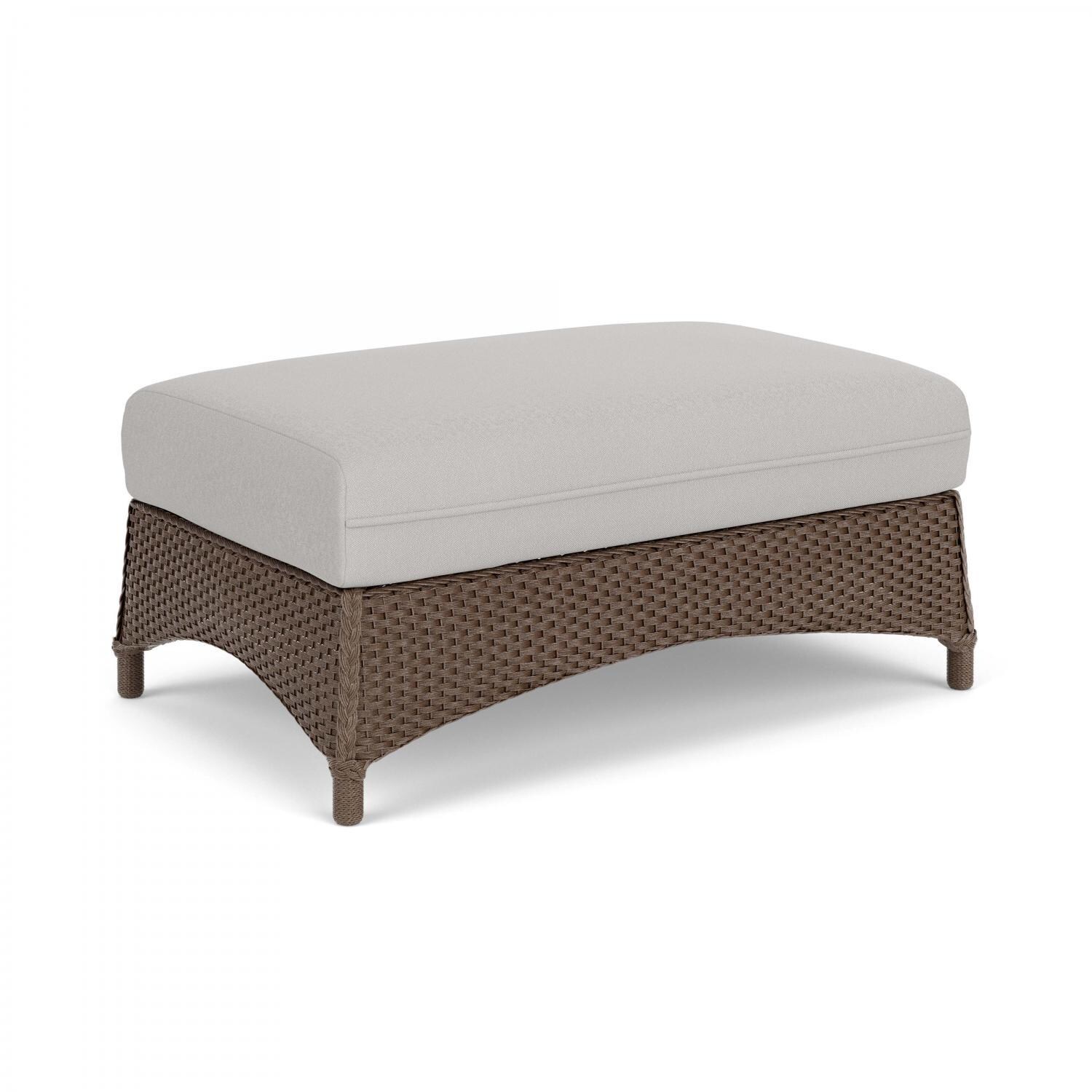 Lloyd Flanders Mandalay Large Ottoman in Bark Finish with Tundra Dove Fabric - Angled thumbnail