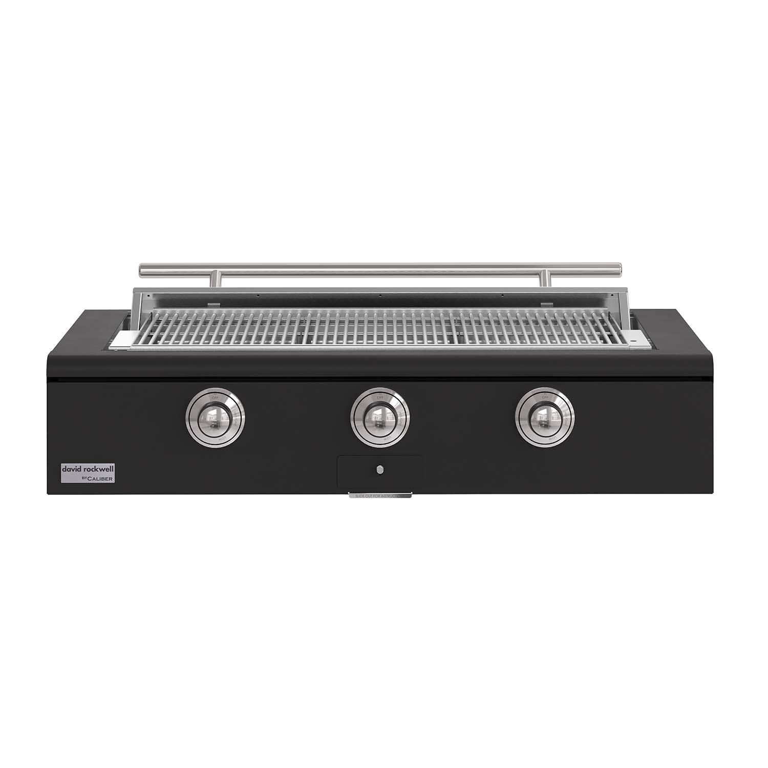 Caliber CRG-48BN00-A-085-H02 48-in Natural Gas Built-In Rockwell Grill - Ultra Matte Black w/ Chrome Hardware - White Background thumbnail