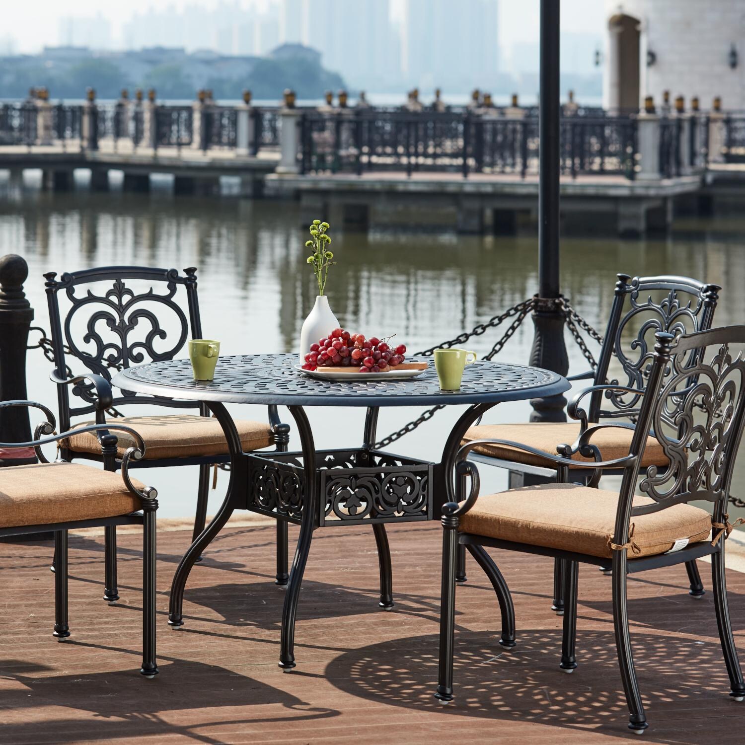 Darlee Santa Barbara 5 Piece Cast Aluminum Patio Dining Set - Antique Bronze - Lifestyle thumbnail