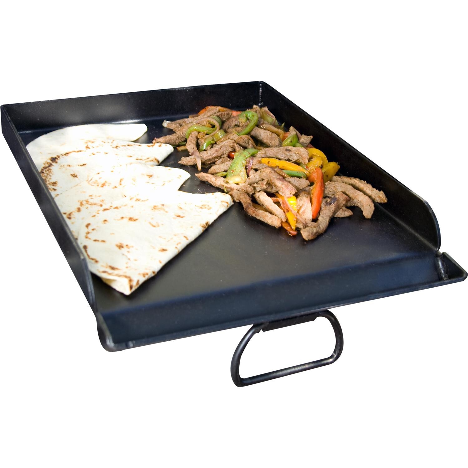 amp Chef SG14 16-Inch Professional Flat Top Cast Iron Griddle For 16-Inch Stoves - Lifestyle View - Cooking Fajitas thumbnail
