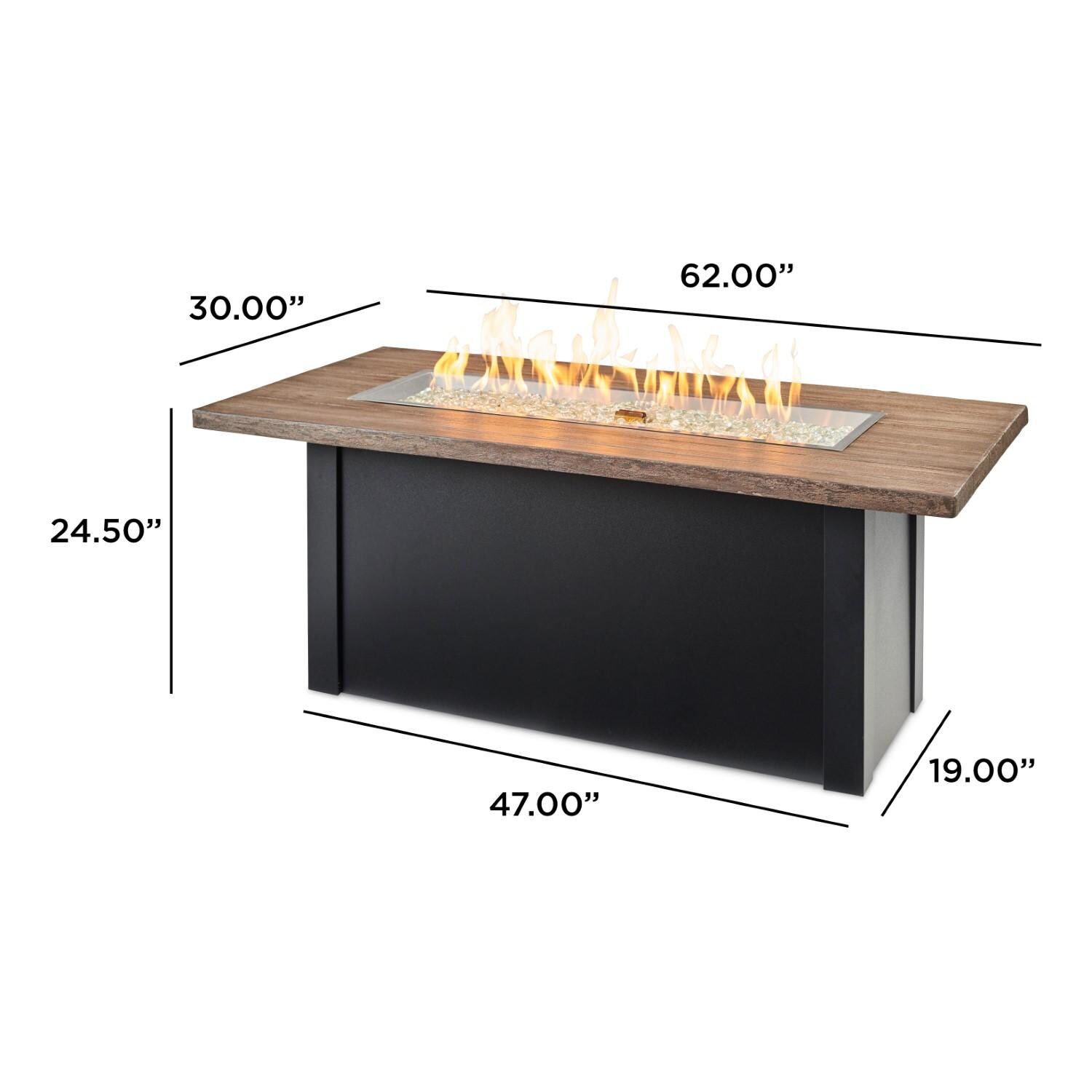 Havenwood 62 Inch Natural Gas Fire Pit Table W/ Driftwood Top & Black Base - Dimensional thumbnail