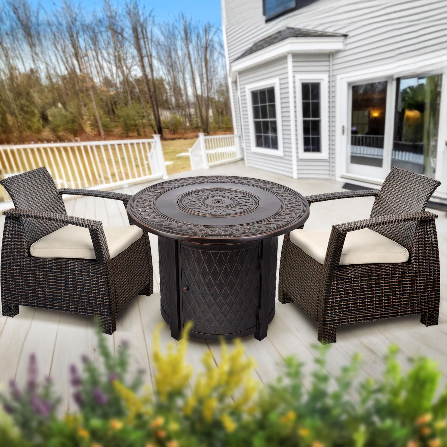 Palm Way Resin Wicker Deluxe Patio Club Chair in Mocha by Ultimate Patio - W/ Fire Pit (Not Included) - Lifetsyle thumbnail
