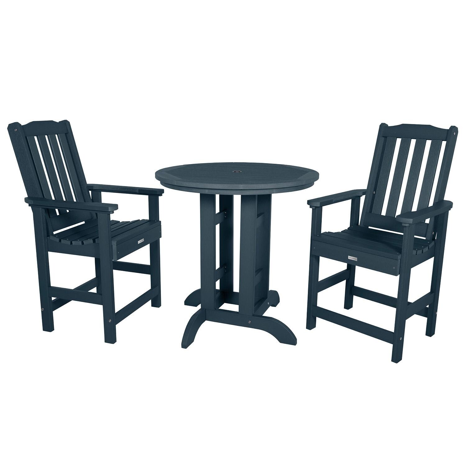 Hart Lane 3 Pc Recycled Plastic Round Counter Dining Set in Federal Blue By Lakeview Outdoor Designs - White Background thumbnail