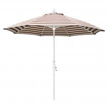 California Umbrella Sun Master Series 9 Ft Octagonal Aluminum Collar Tilt Patio Umbrella W/ Crank Lift & Fiberglass Ribs - Matted White Frame / Olefin Brick White Cabana Stripe Canopy image
