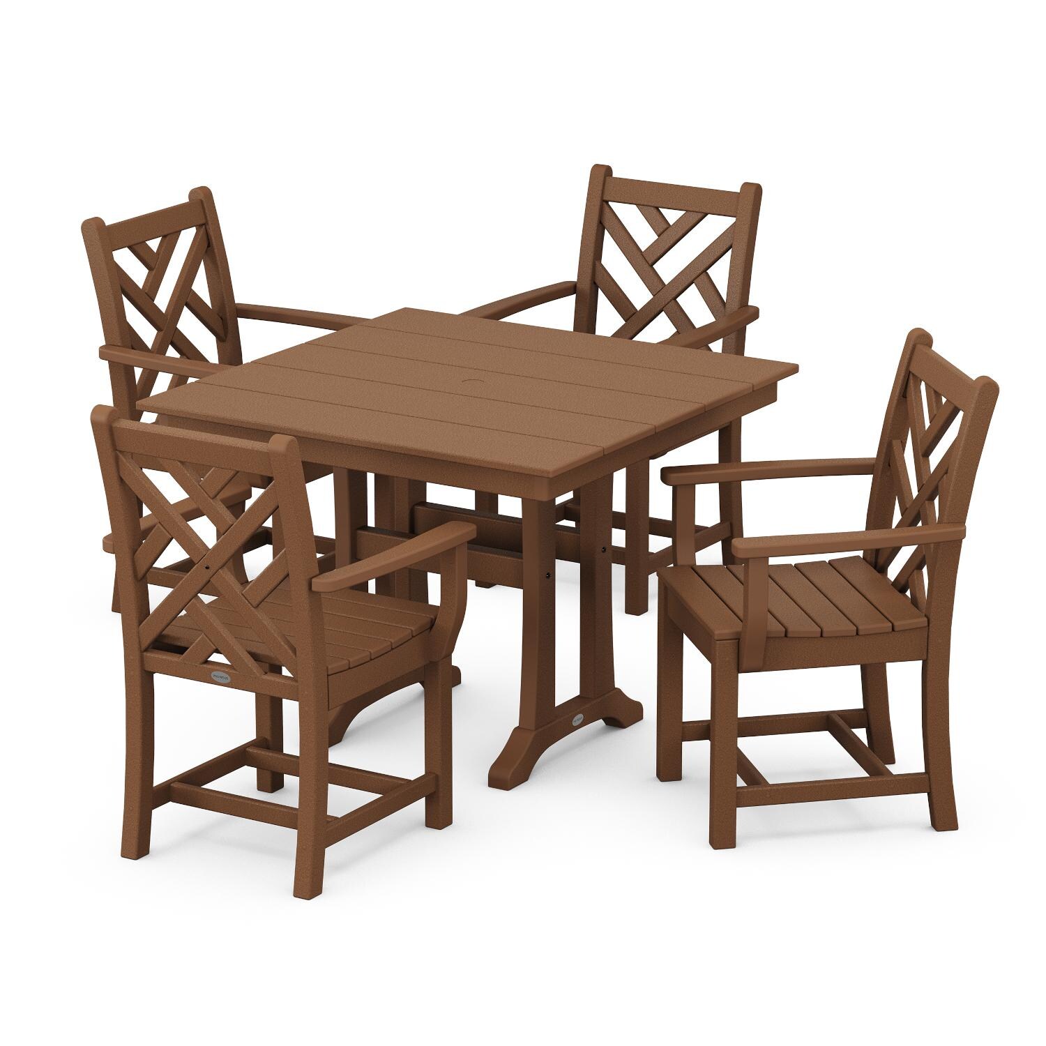 POLYWOOD Chippendale 5-Piece Farmhouse Trestle Arm Chair Dining Set - Teak