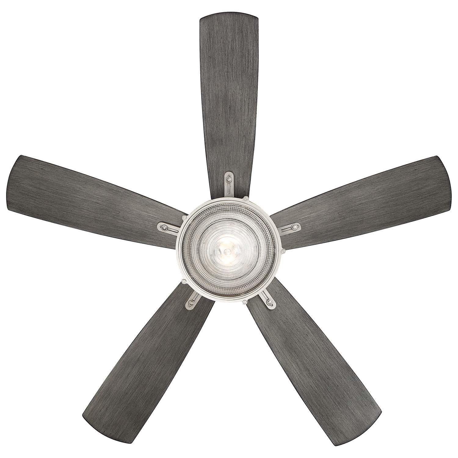 Minka-Aire F681L-SDBK/WS Groton 56-Inch 5-Blade LED Ceiling Fan in Sand Black & Weathered Steel Finish w/ Charcoal Driftwood Blades & Clear Fresnel Lens - Bottom View thumbnail