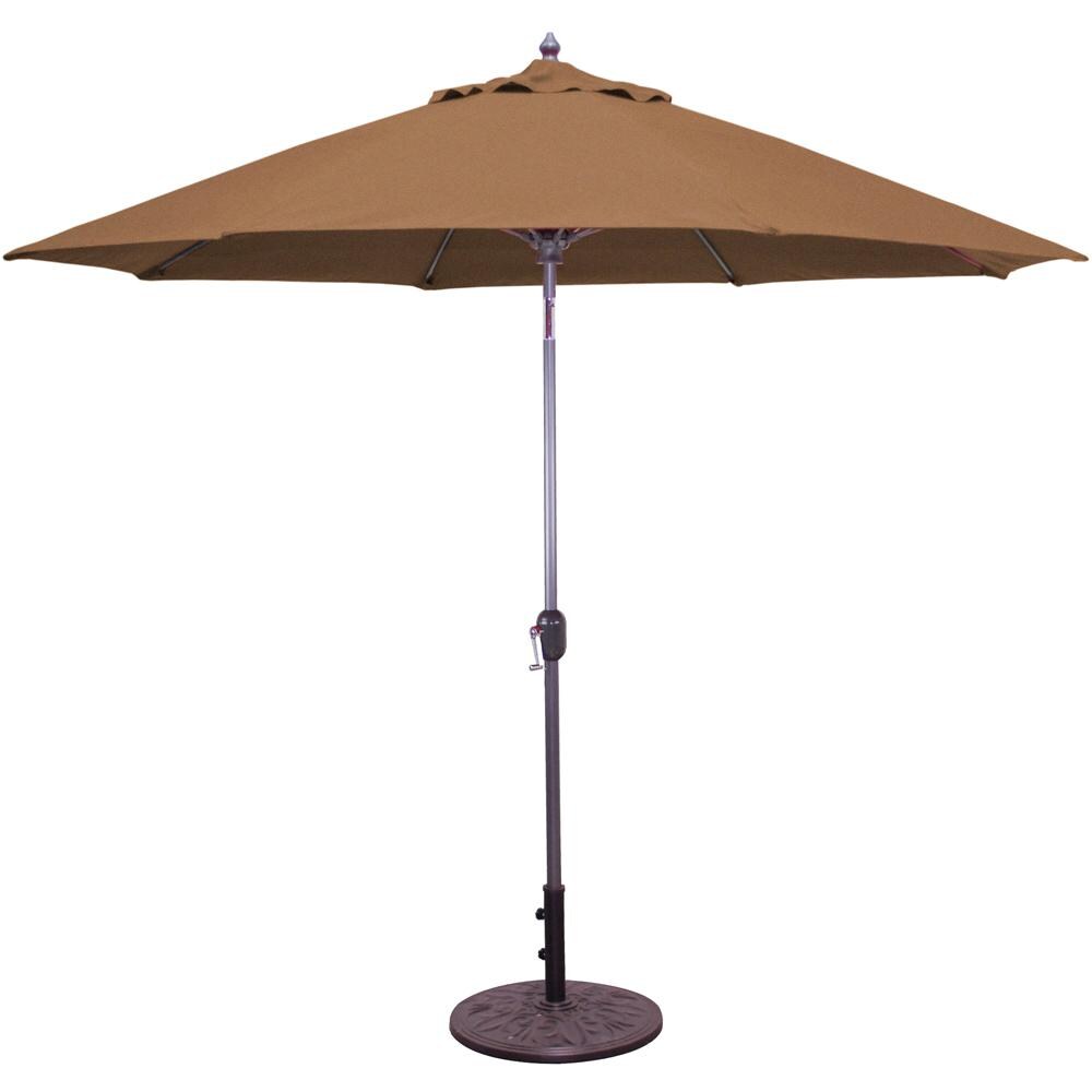 Galtech 9 Ft. Bar Height Octagonal Aluminum Patio Market Umbrella W/ Crank Lift And Auto Tilt - Charcoal Frame W/ Sunbrella Canvas Teak Canopy