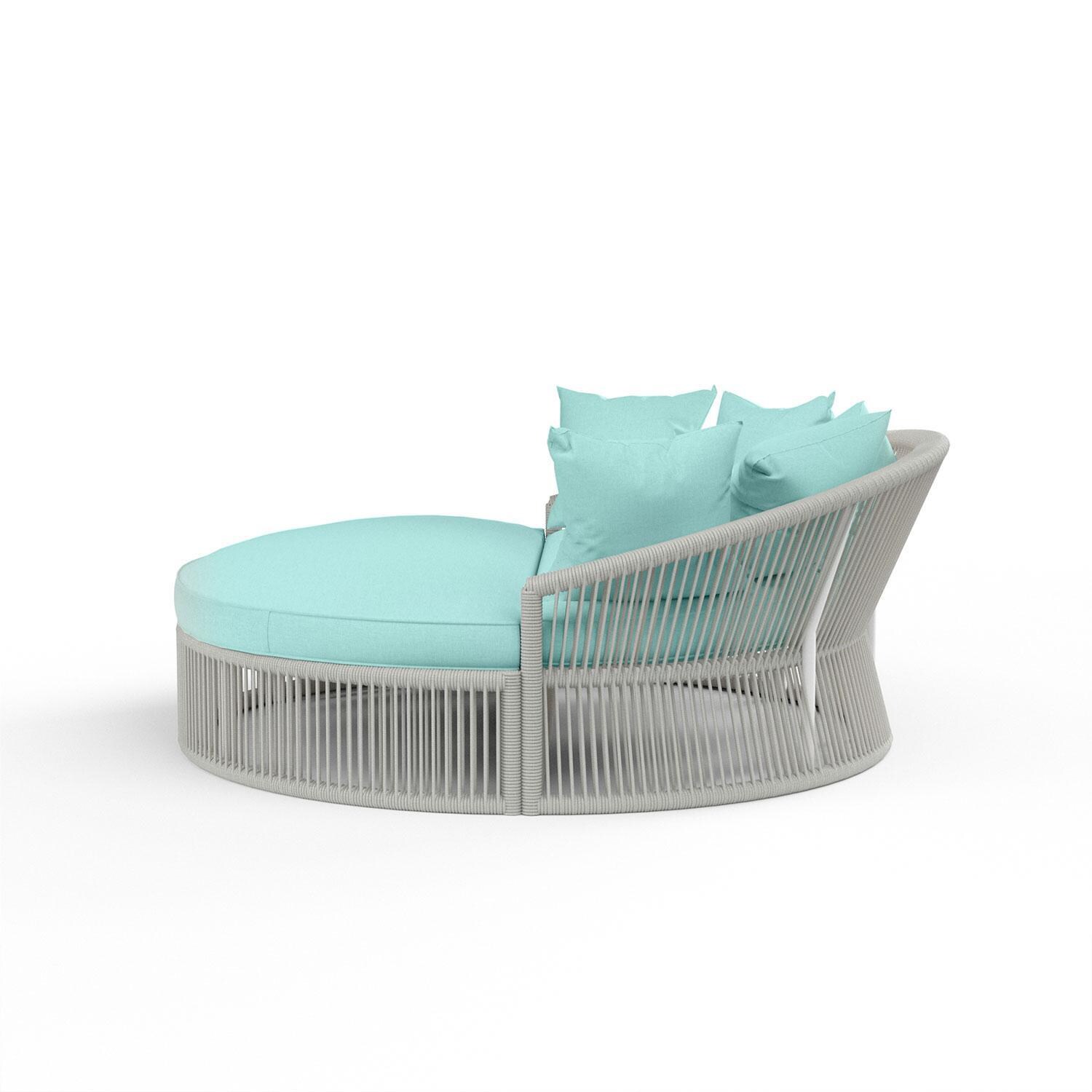 Miami Olefin Rope Patio Daybed in Dupione Celeste w/ Self Welt by Sunset West - Side View - White Background thumbnail