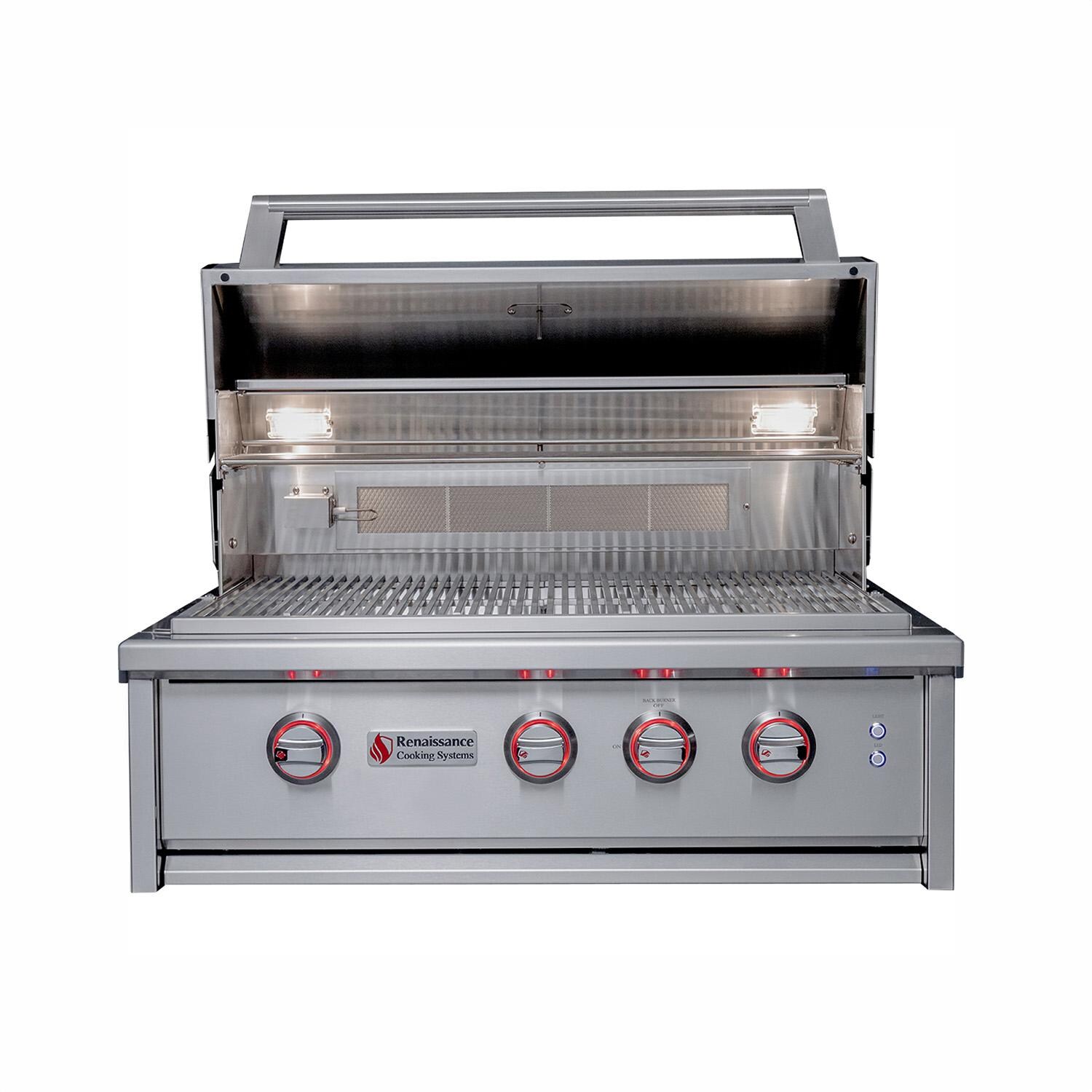 Cutlass Elite 30-in 3 Burner Built-In Natural Gas Grill - Open w/ Lights On - White Background thumbnail