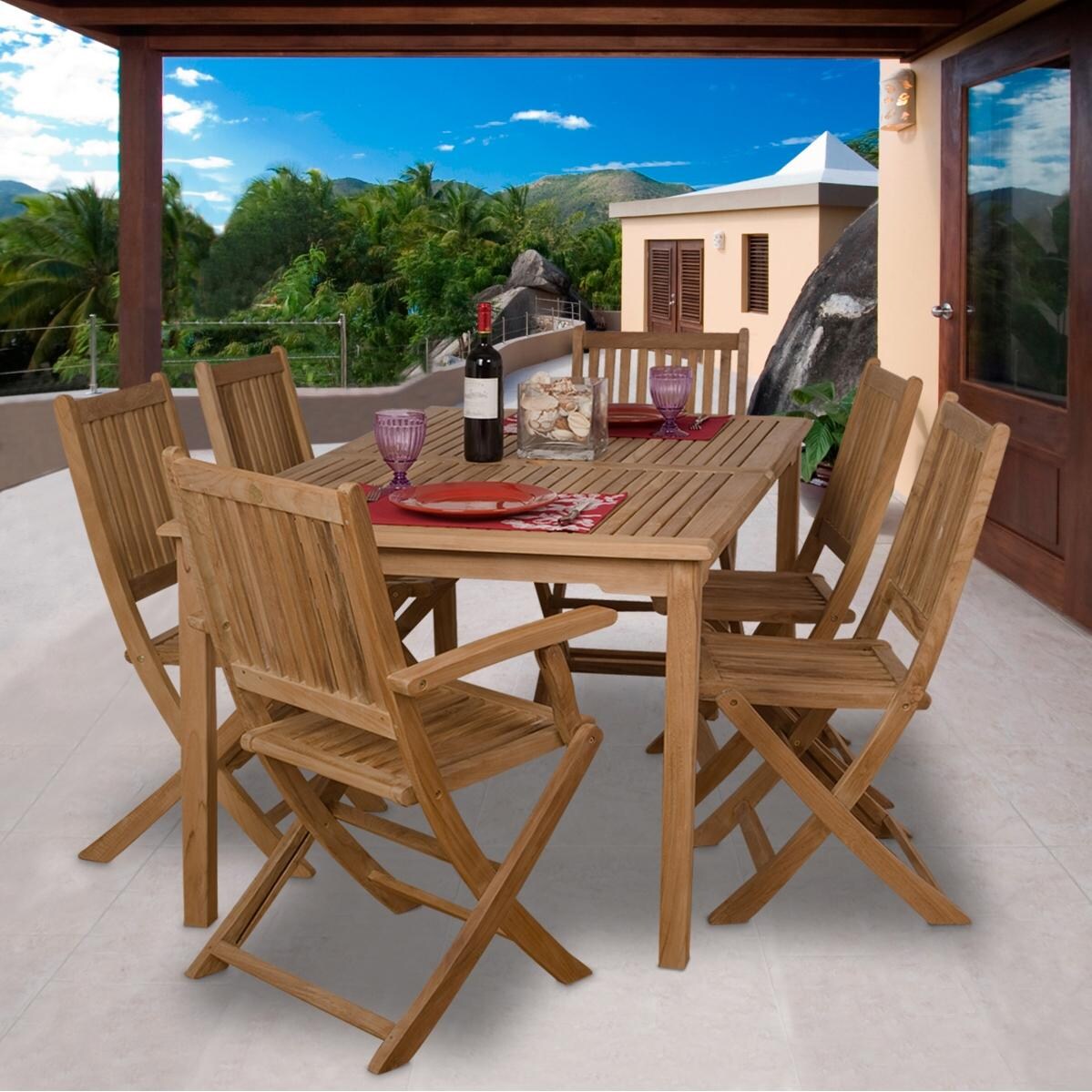 Amazonia Teak Rotterdam 6-Person Teak Patio Dining Set With Folding