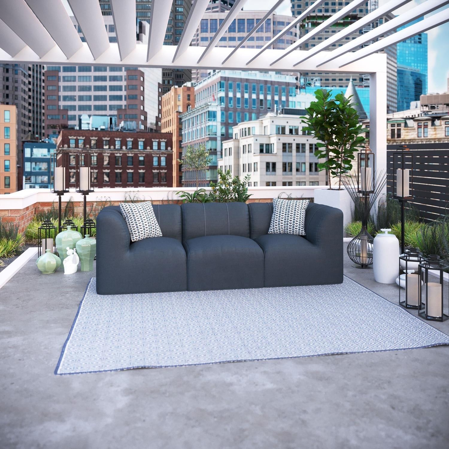 Pine Valley 5 Pc Recycled Plastic Seating Set in Blue/Canvas Navy by Lakeview Outdoor Designs