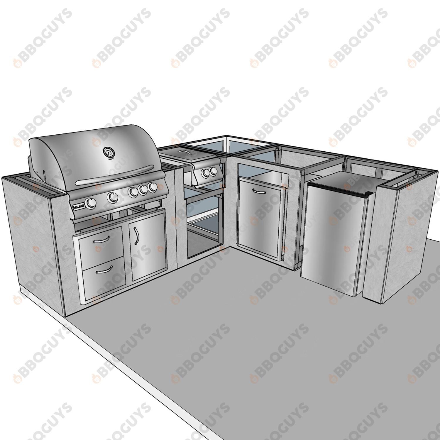 Blaze 13 Piece Bbq Grill L Shaped Island Package With 32 Inch Natural Gas Grill Grillnetics Outdoor Kitchen Frame Kits Blz Gnl Ng Bbqguys