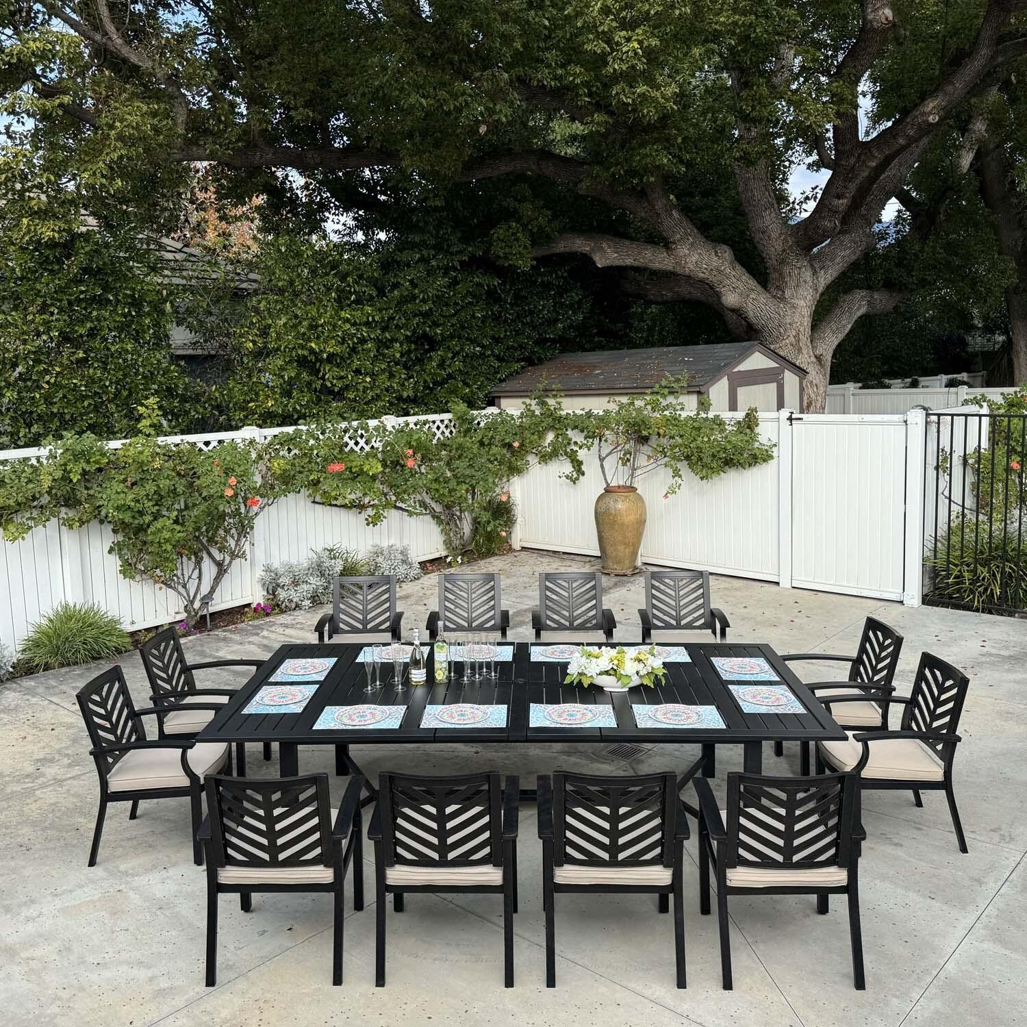 Palm Springs 13 Pc Aluminum Dining Set in Antique Bronze/Beige by Darlee - Lifestyle thumbnail