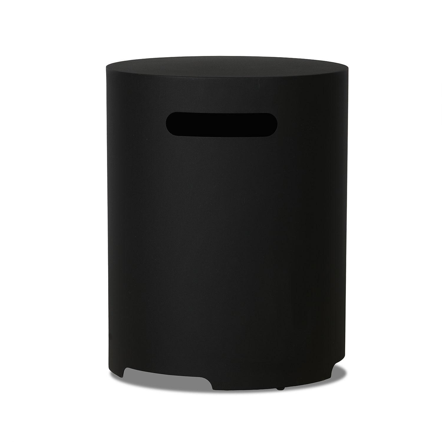 20-in Round Metal Propane Tank Cover in Black by Lakeview Outdoor Designs - Handle Side - White Background thumbnail