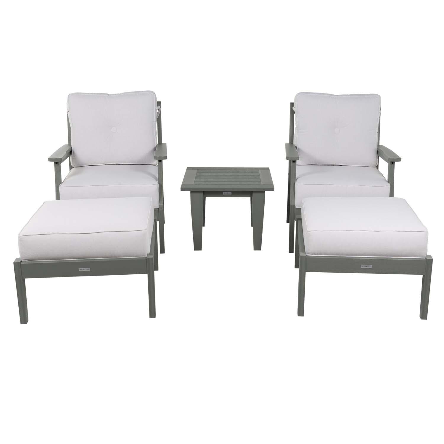 Blushing Bay 5 Pc Recycled Plastic Seating Set in Bliss Linen/Coastal Teak by Lakeview Outdoor Designs - White Background thumbnail