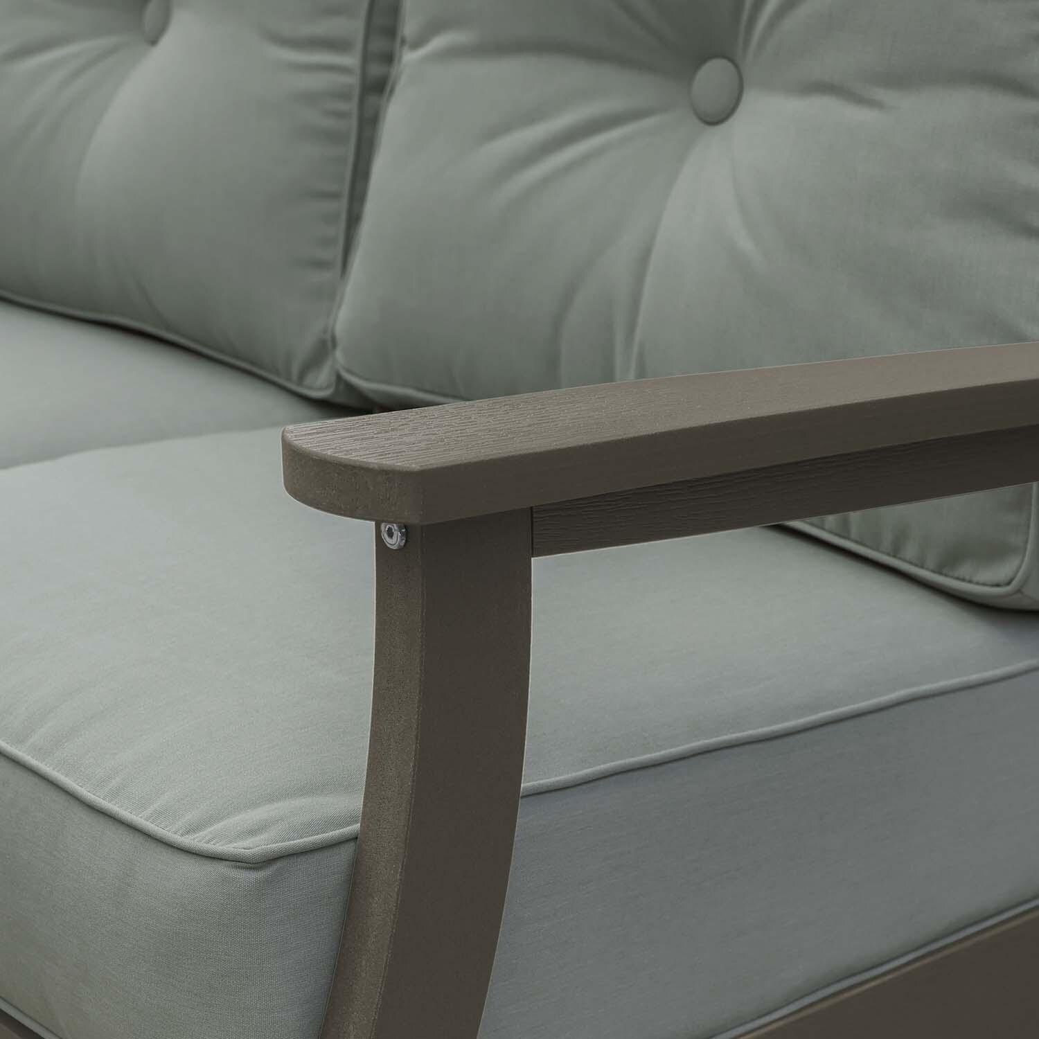 Blushing Bay 2 Person Recycled Plastic Loveseat in Canvas Seasalt/Woodland Brown by Lakeview Outdoor Designs - Detail thumbnail