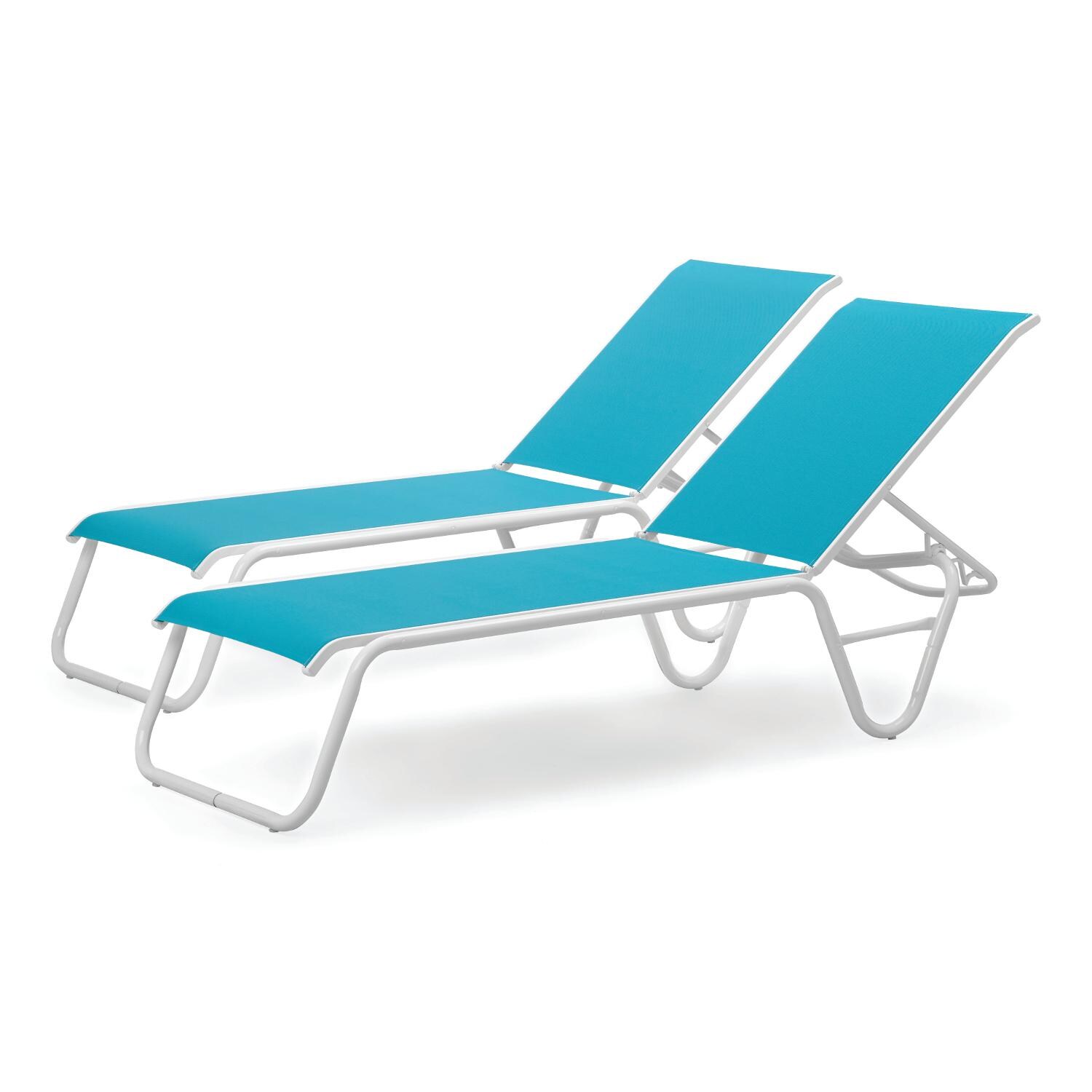 Gardenella 2 Piece Aluminum Stacking Chaise Lounge Set With Sling Seating By Telescope Casual - Gloss White/Aqua