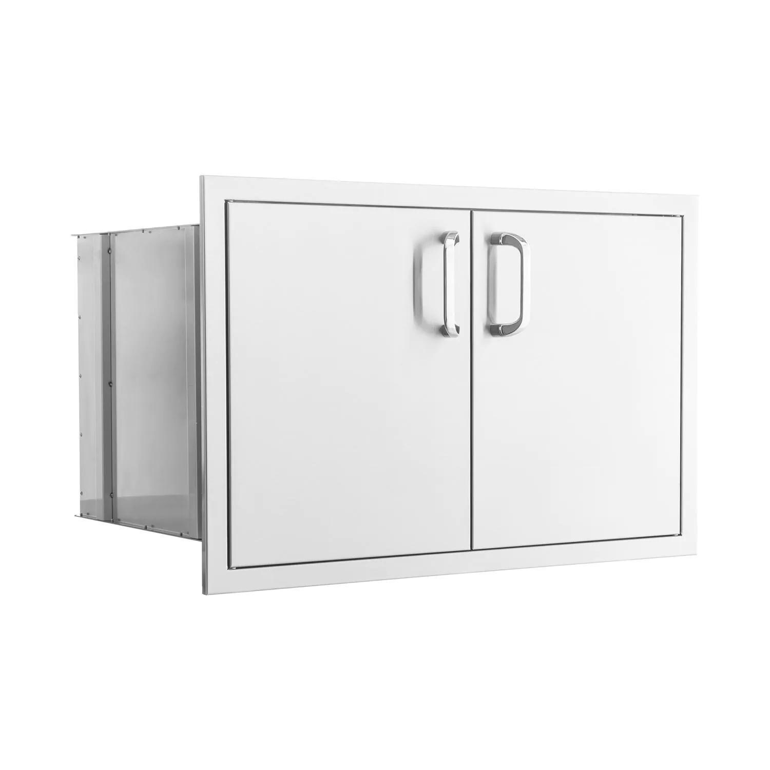 BBQGuys Signature BBQ-260-DRY-STG Traditional 32-Inch Stainless Steel Sealed Dry Storage Pantry With Shelf - Angled View thumbnail