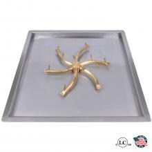 The Outdoor Plus Bullet Burner Drop in Pan Kit - 24-inch Square Drop in Aluminum Fire Pan with 18-inch Brass S Bullet Burner - LC Certified Match Light
