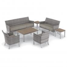 Argento 7 Piece Wicker Patio Conversation Set W/ Tekwood Vintage Tables & Stone Cushions By Oxford Garden image