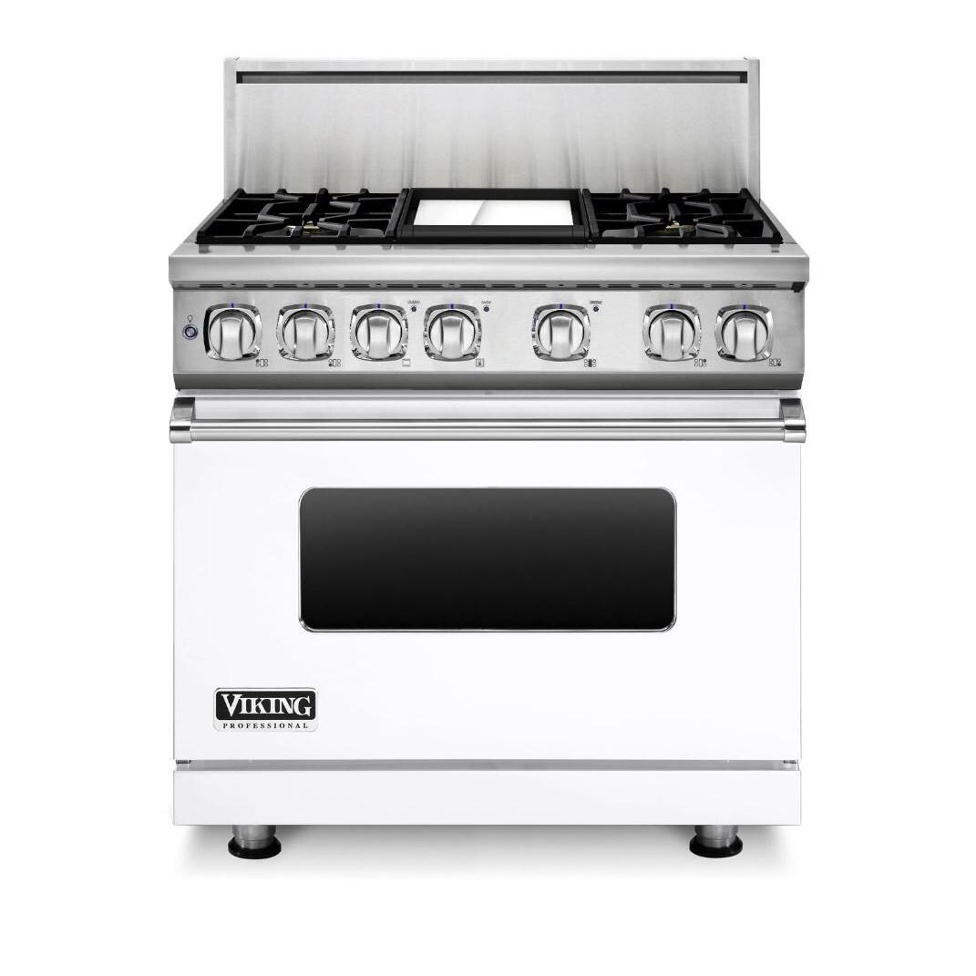 Viking Professional 7 Series 36-Inch 4 Burner Propane Gas Dual Fuel Range With Griddle - White - VDR73624GWHLP