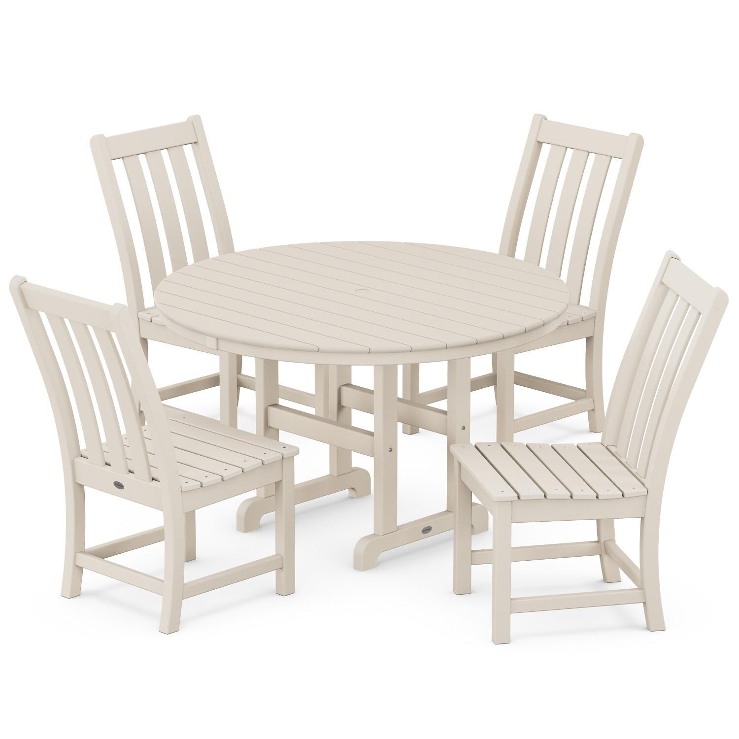 POLYWOOD Vineyard 5-Piece Round Side Chair Dining Set - Sand
