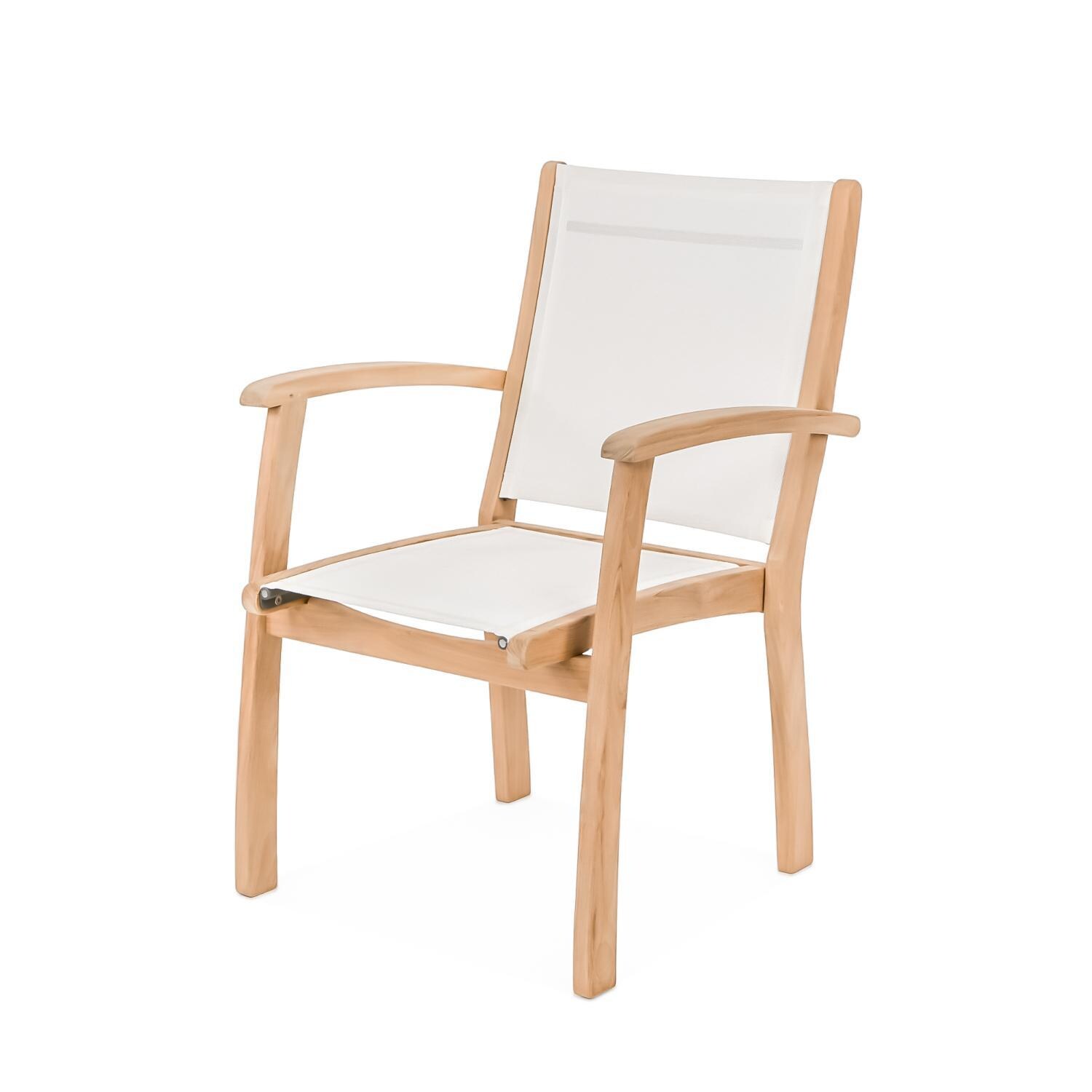 Teak + Table Cayman Sling Stacking Chair in White - Side - White Background thumbnail