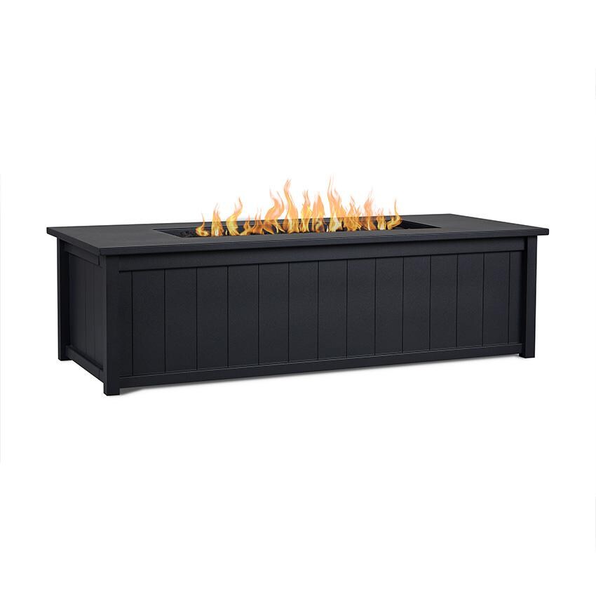 Lakeview Landon Bay SC-13042LP-CHRC 70-Inch Rectangle Metal Propane Fire Pit Table With Hidden Tank - Angled View With Flames Lit thumbnail
