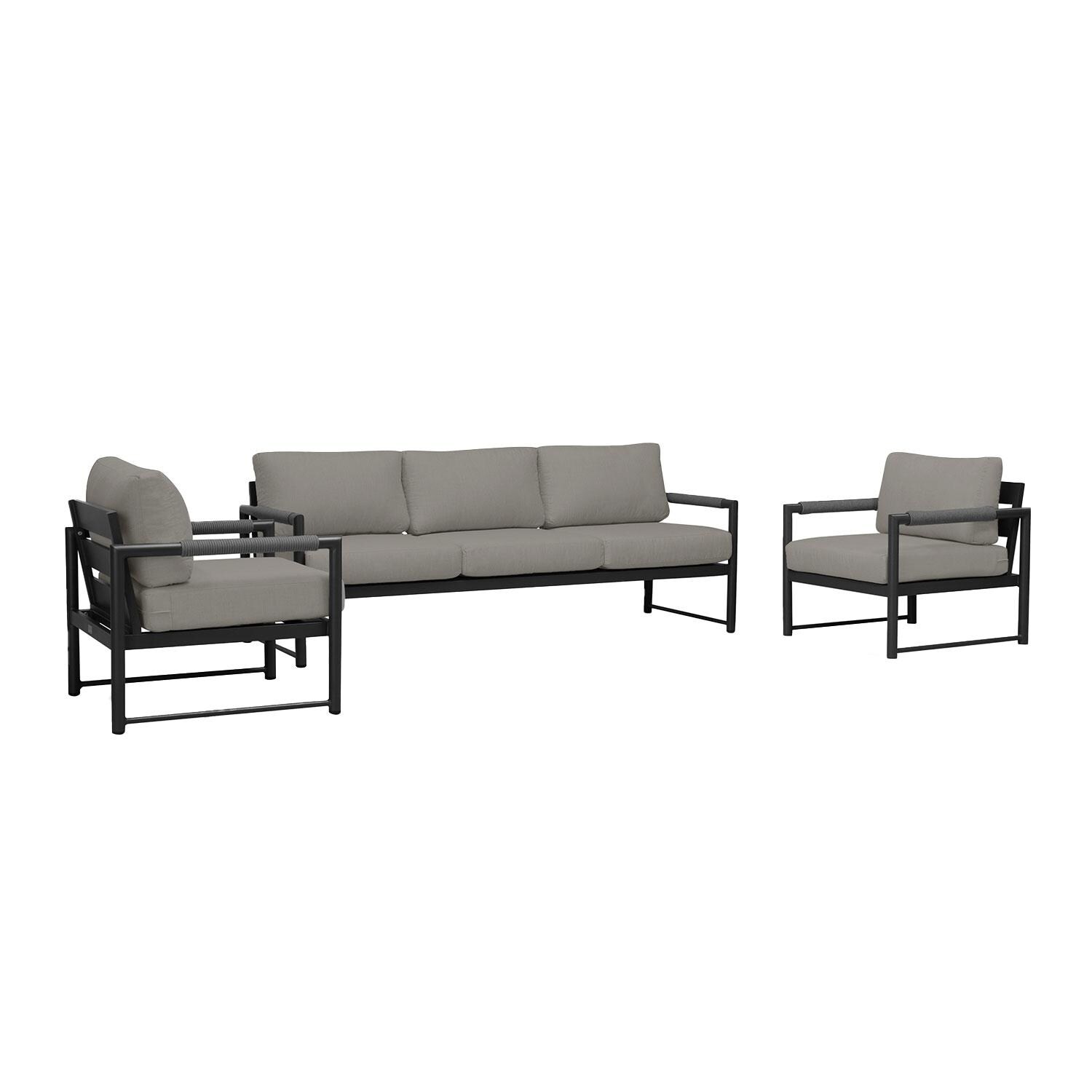 Lakeview AVEBAY-BK-CO-SET141-CC Avenue Bay Black/Carbon 3 Pc Sofa Club Chair Set - Canvas Charcoal - Angled - White Background thumbnail