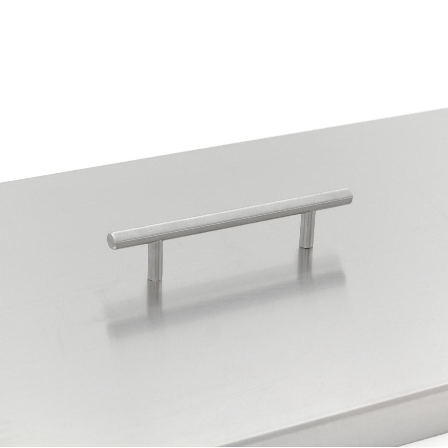  BBQGuys Signature Series 33-Inch Rectangular Pan Cover - Stainless Steel - Handle Detail thumbnail