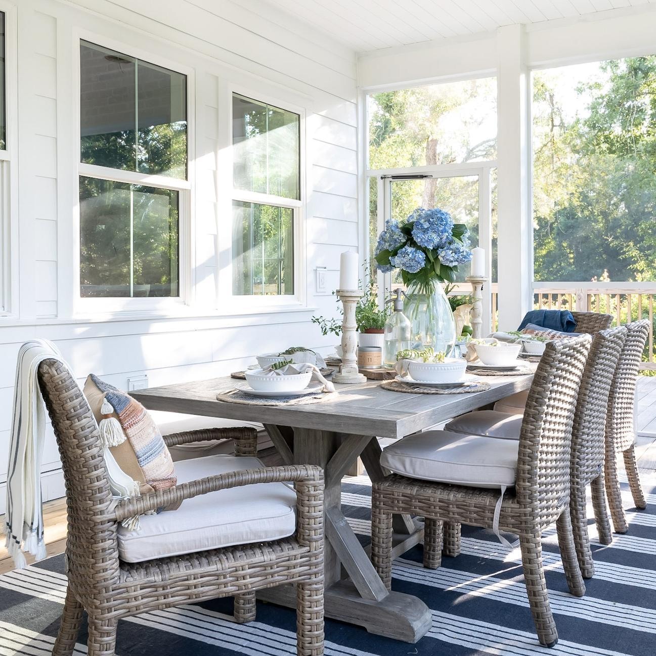 Sunset West Havana Resin Wicker Patio Dining Chair W/ Sunbrella Canvas Flax Cushion - Lifestyle thumbnail