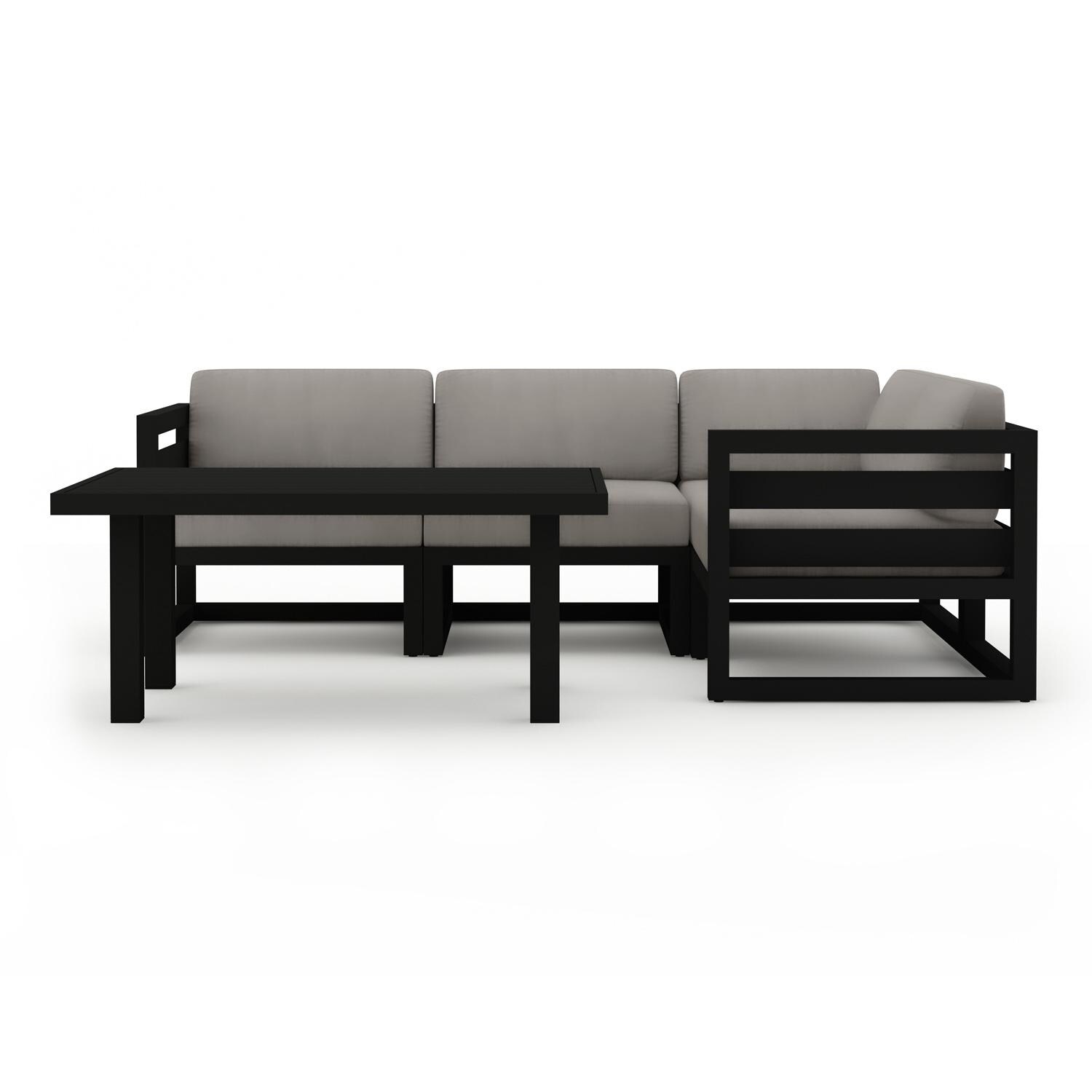 Misty Cove 5 Pc Aluminum Seating Set w/ Sectional & Classic Chat Table in Black/Canvas Charcoal by Lakeview Outdoor Designs