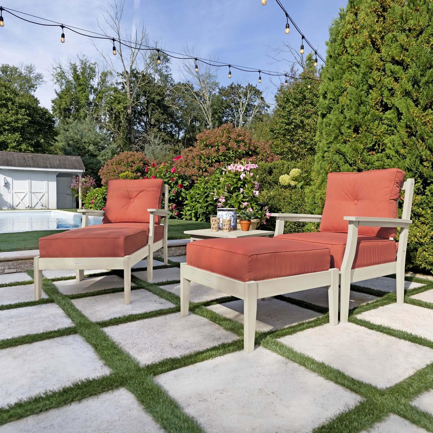 Blushing Bay 5 Pc Recycled Plastic Seating Set in Canvas Persimmon/Whitewash by Lakeview Outdoor Designs - Right Angled - Lifestyle thumbnail