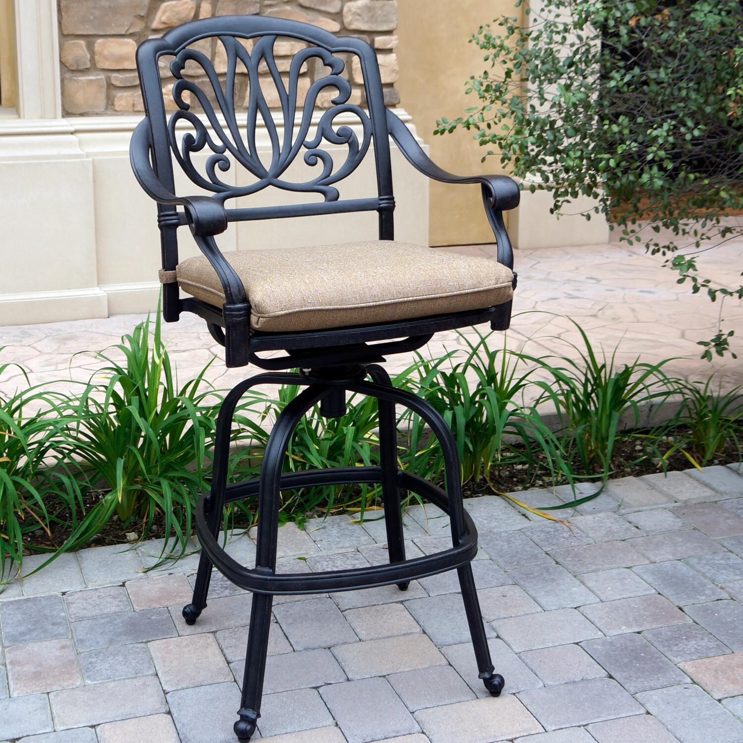 Darlee DL707-5PC-AC17F Elisabeth Cast Aluminum Patio Swivel Bar Stool - W/ Sesame Polyester Cushion thumbnail
